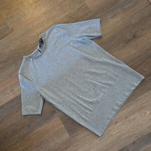 White House Black Market Gem Embellished Short Sleeve Sweater